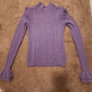 Polo Ralph Lauren Wool Ruffle Pointelle Cable Knit Sweater, Sz S